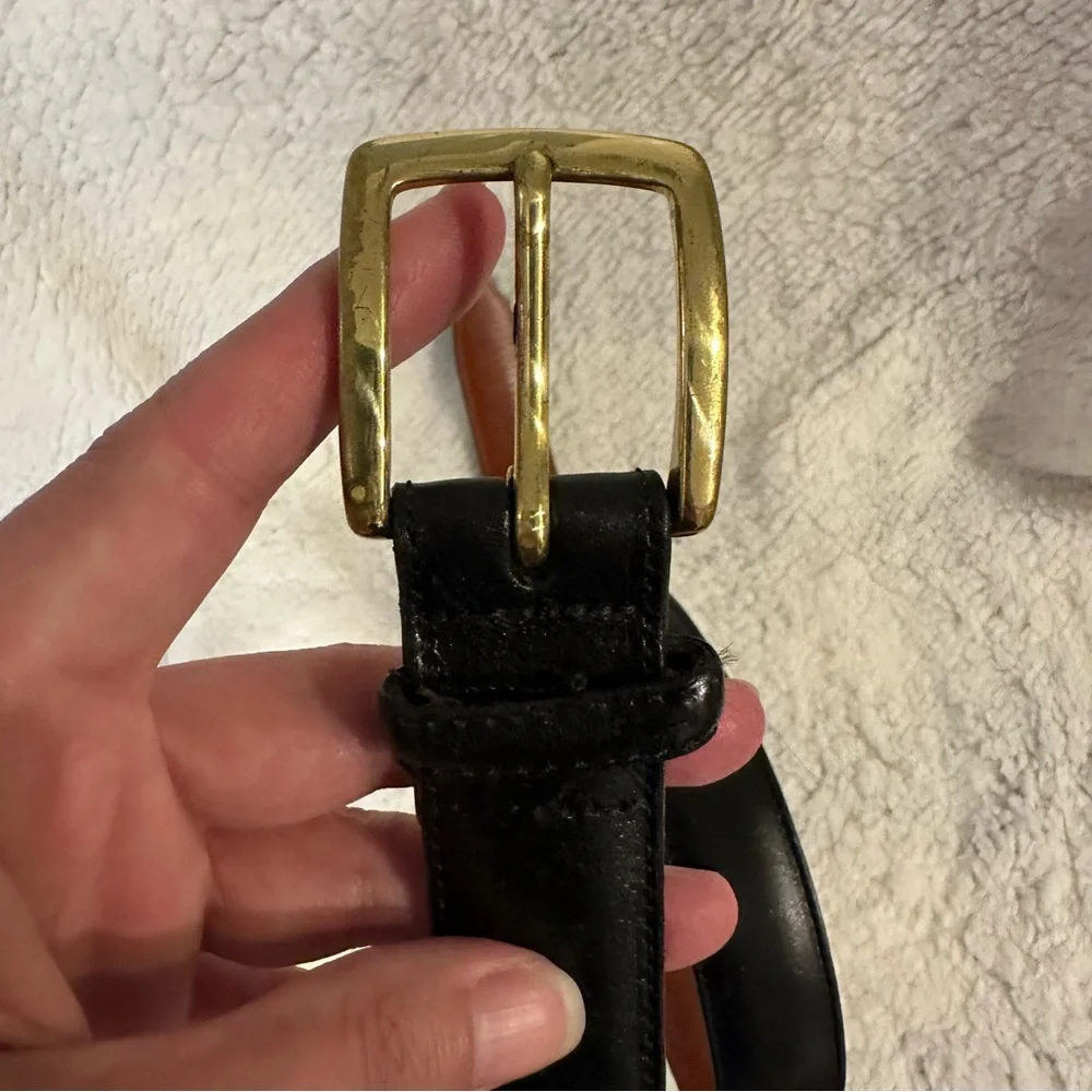 Black Genuine Leather Dress Belt with Gold Buckle Men’s Size 40